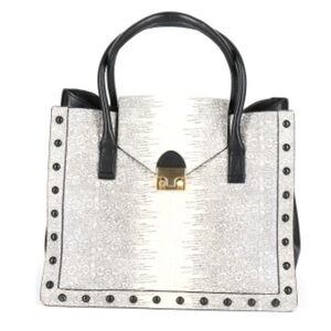 Loeffler Randall work bag tote purse reptile snakeskin python black bag office